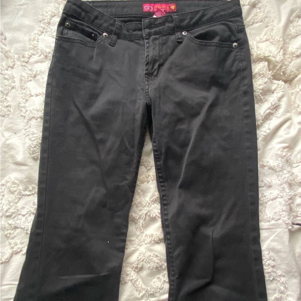 Black low rise flared jeans